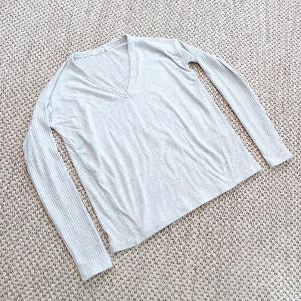 Rag & Bone Waffle Knit Long Sleeve Top Light Gray Women’s XS Soft Stretch - Picture 2 of 6